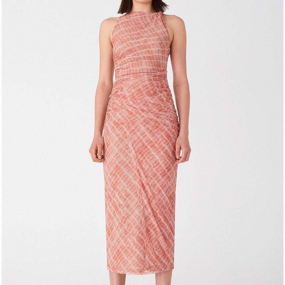 Misha Rayne Mesh Midi Dress, Shibori Orange Wave Print  |  Size US S